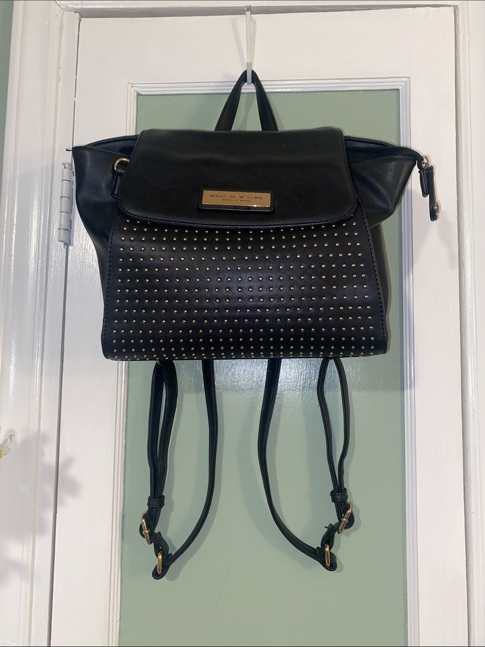 Studded Black Leather Backpack -